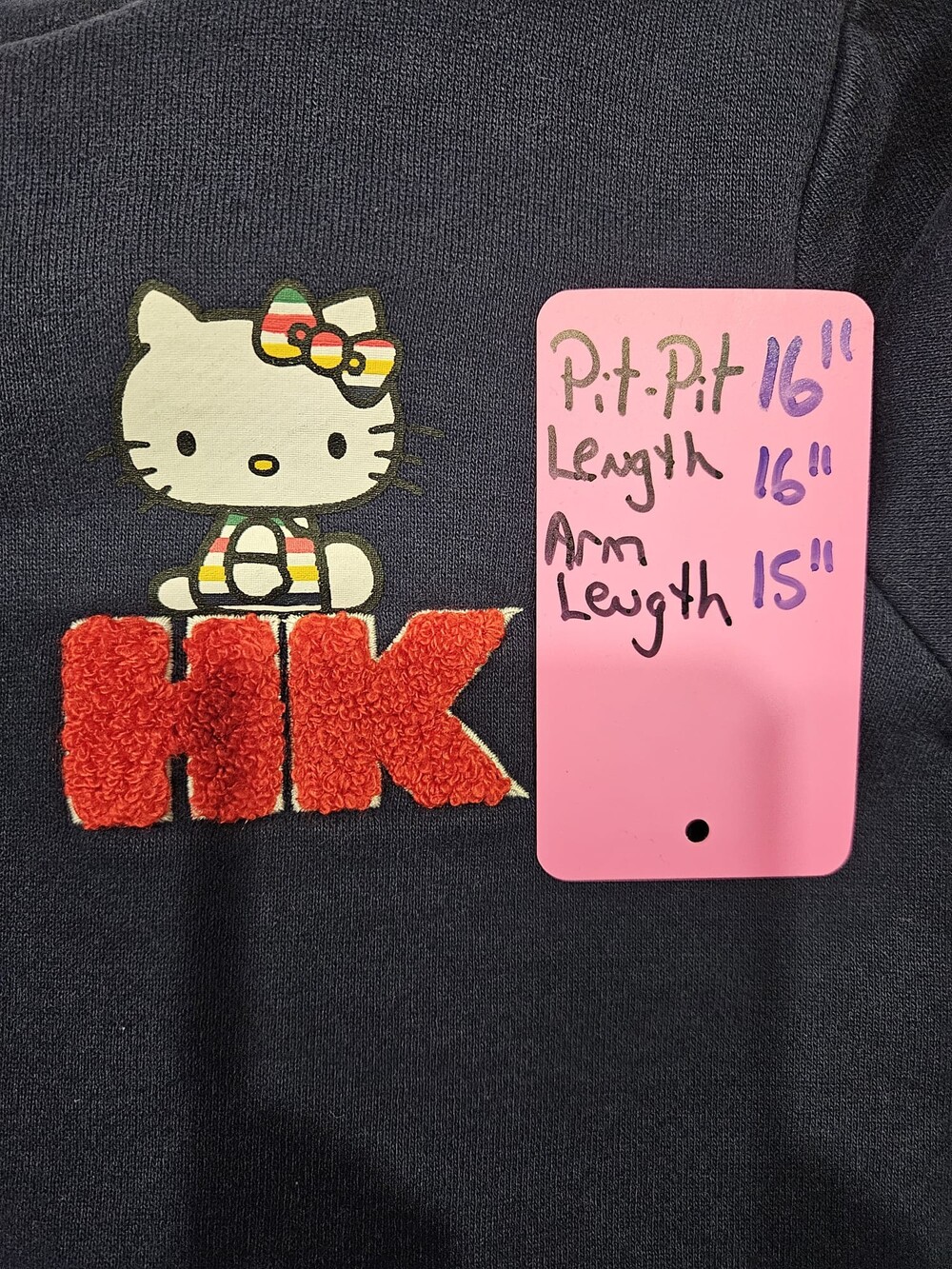 Hello Kitty Stripes Kids Navy Hoodie Size 6 Embroidered HK Pullover Sweatshirt - Picture 6 of 6